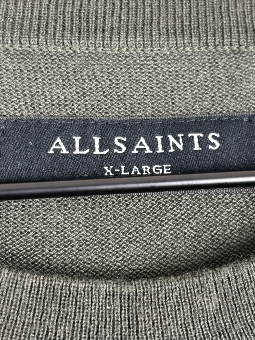 AllSaints Sweater Mens XL Green Nomo Crew Wool Blend Pullover Logo Tight Knit - Picture 4 of 16